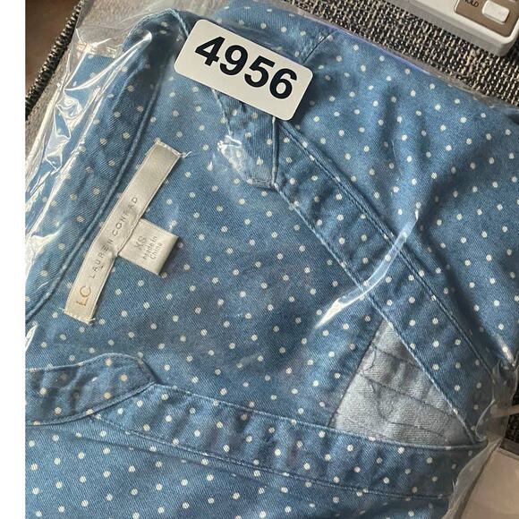Lauren Conrad Womens XS Blue Chambray Shirt Small White Polka Dots - Picture 6 of 6